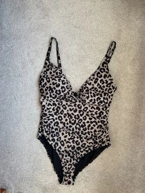 Leopard Print Tan & Black One-Piece Swimsuit